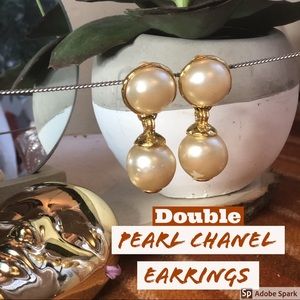 Vintage Chanel Double Drop Pearl Earrings
